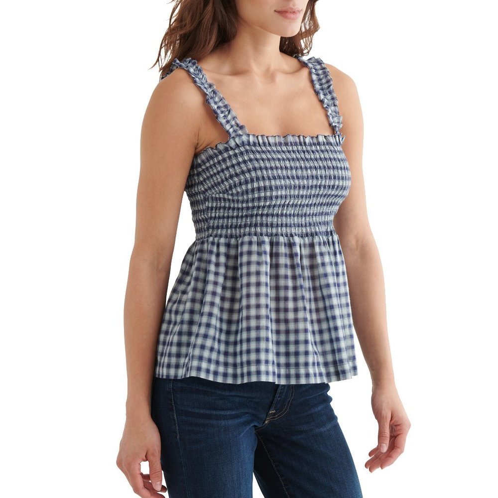Lucky Brand Square Neck Smocked Tank - Navy - Picture 3 of 4